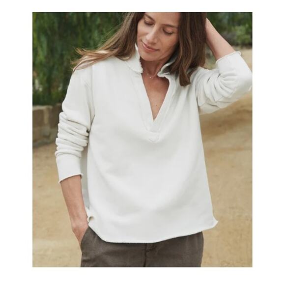 Frank & Eileen Patrick Popover Henley Sweatshirt White 100% Cotton Womens Medium - Picture 2 of 7